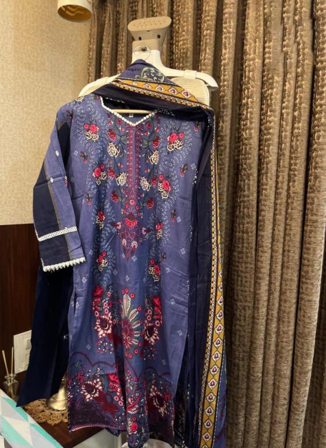 Cotton Blue Traditional Wear Printed Readymade Pakistani Suit